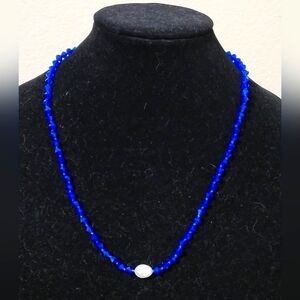 Elegant Capri Blue Swarovski and Cultured Pearl Necklace
